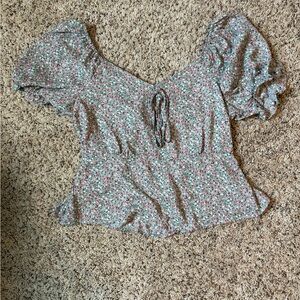 Blue mood Floral Print Blouse with Puff Sleeves